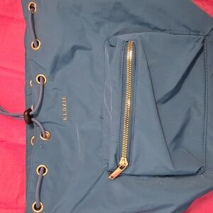 Stylish Blue Shoulder Bag with Gold Accents